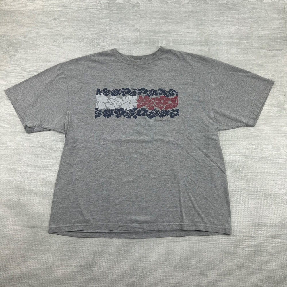 Vintage 90s Tommy Hilfiger Shirt Size XL Gray Hawaiin Floral Logo